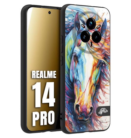 CUSTOMIZZA - Custodia cover nera morbida in tpu compatibile per Realme 14 PRO animali color cavallo horse viso colori vibranti disegnato schizzo
