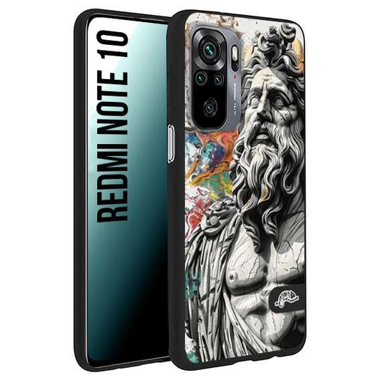 CUSTOMIZZA - Custodia cover nera morbida in tpu compatibile per Xiaomi Redmi Note 10 statua colorata moderna antico tattoo splash color