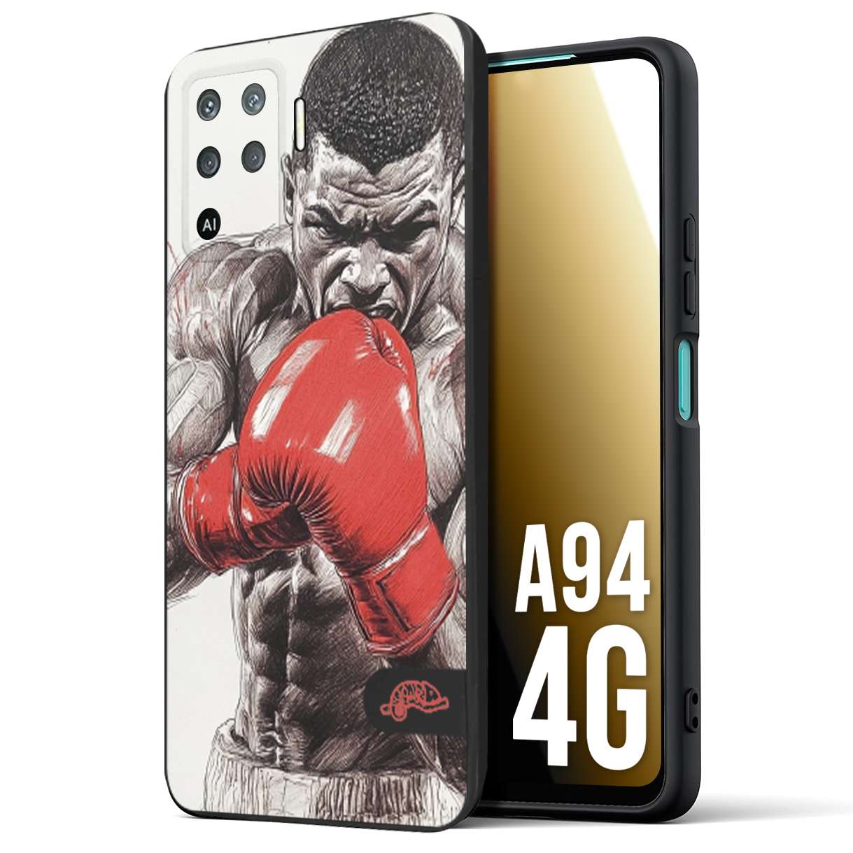 CUSTOMIZZA - Custodia cover nera morbida in tpu compatibile per Oppo A94 4G pugilato pugili disegno tattoo guantoni box pesi massimi gancio