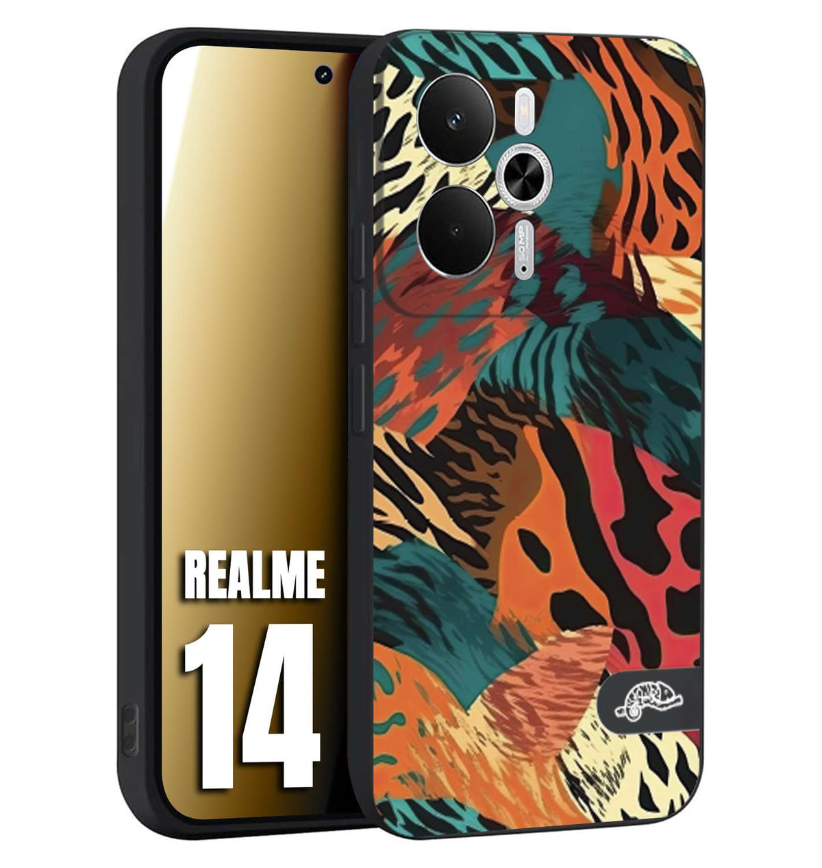 CUSTOMIZZA - Custodia cover nera morbida in tpu compatibile per Realme 14 5G leopardato tigrato tiger colorata summer arancio verde fucsia