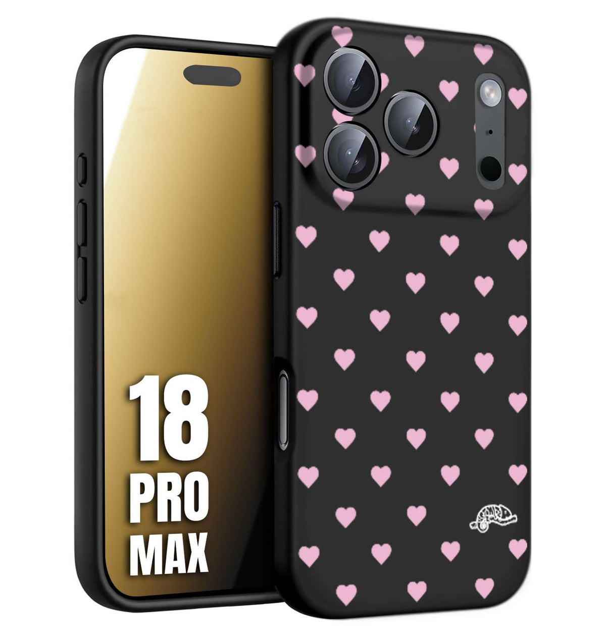 CUSTOMIZZA - Custodia cover nera morbida in tpu compatibile per iPhone 18 PRO MAX cuori pois rosa su nero donna pin up vintage