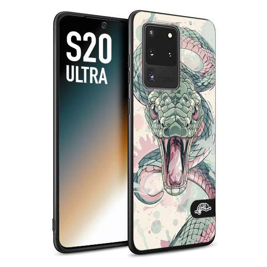 CUSTOMIZZA - Custodia cover nera morbida in tpu compatibile per Samsung S20 ULTRA snake pink green serpente tatuaggio tattoo disegnato a mano