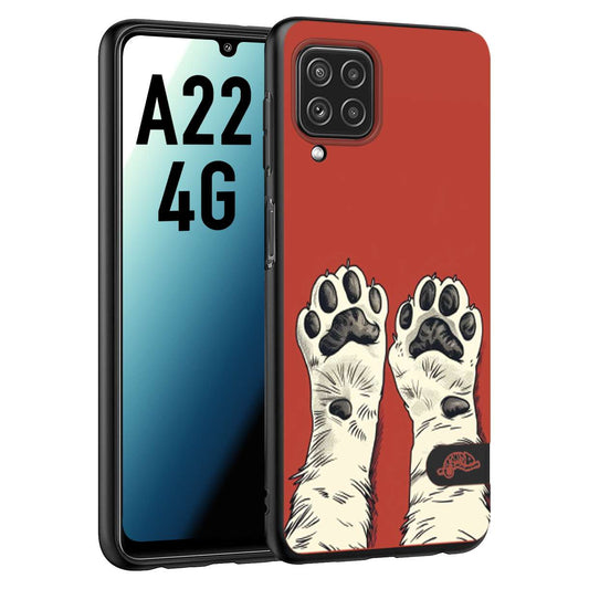 CUSTOMIZZA - Custodia cover nera morbida in tpu compatibile per Samsung A22 4G zampe di gatto cat paws rossa red disegnata fumetto cartoon