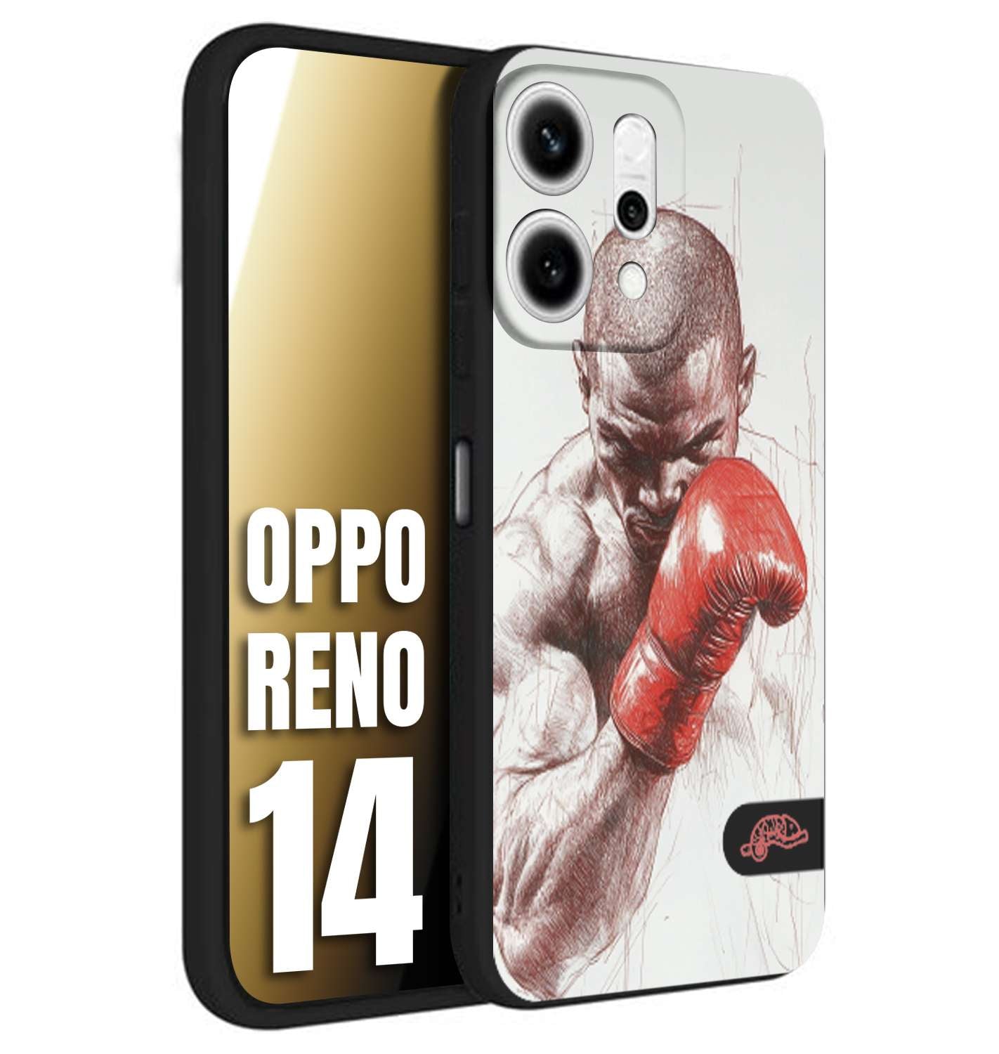 CUSTOMIZZA - Custodia cover nera morbida in tpu compatibile per Oppo Reno 14 pugilato pugili disegno tattoo guantoni box sport primo piano