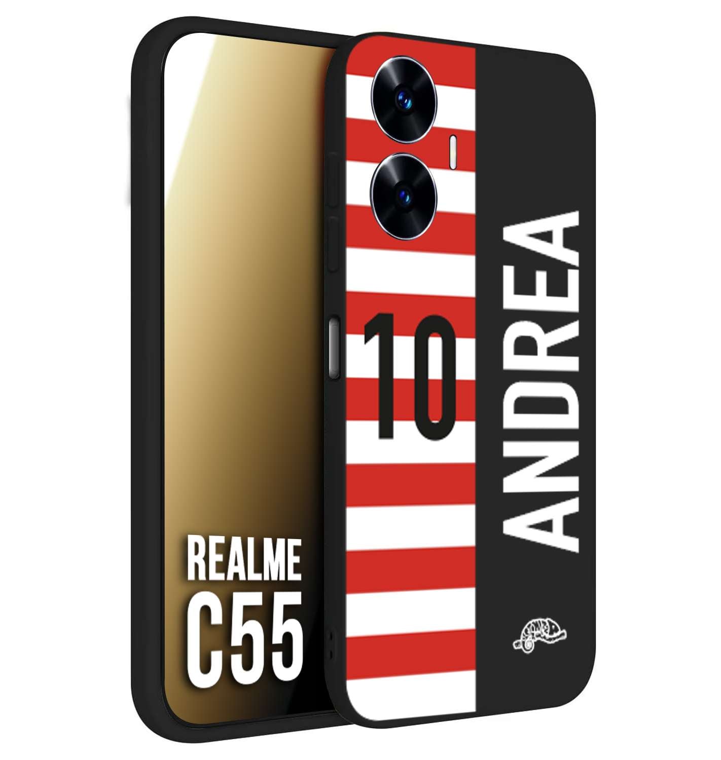 CUSTOMIZZA - Custodia cover nera morbida in tpu compatibile per Oppo C55 personalizzata calcio football nome e numero calciatori bianco rossa