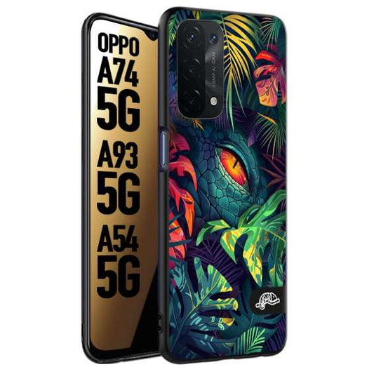 CUSTOMIZZA - Custodia cover nera morbida in tpu compatibile per Oppo A74 5G - A93 5G - A54 5G animali color giungla tropicale occhio di coccodrillo alligatore disegnato