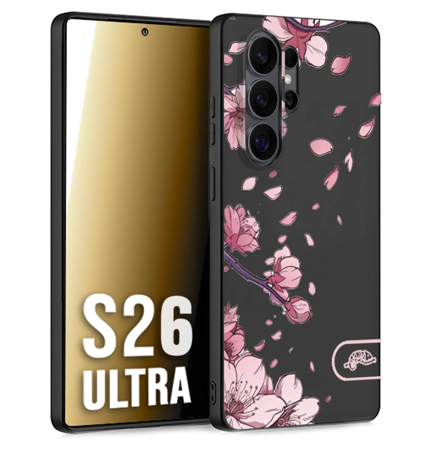 CUSTOMIZZA - Custodia cover nera morbida in tpu compatibile per Samsung S26 ULTRA giapponese fiori di ciliegio in fiore a rilievo disegnata tattoo