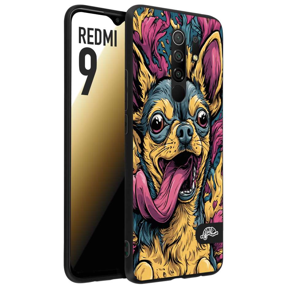 CUSTOMIZZA - Custodia cover nera morbida in tpu compatibile per Xiaomi Redmi 9 Chihuahua illustrazione cane pop art cane street art cartone animato
