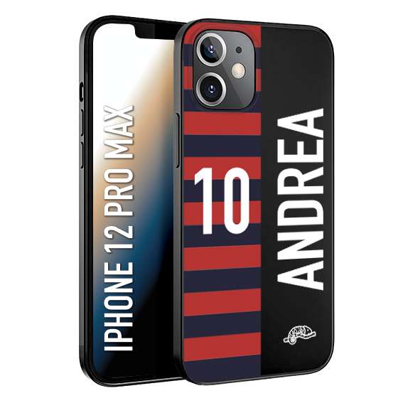 CUSTOMIZZA - Custodia cover nera morbida in tpu compatibile per iPhone 12 PRO MAX personalizzata calcio football nome e numero calciatori rossoblu