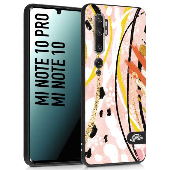 CUSTOMIZZA - Custodia cover nera morbida in tpu compatibile per Xiaomi Mi Note 10 - Mi Note 10 Pro fiori astratti donna zebrato leopardato fantasia dorata gialla rosa colorata