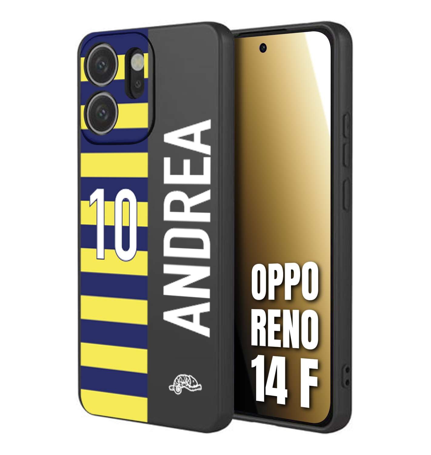 CUSTOMIZZA - Custodia cover nera morbida in tpu compatibile per Oppo Reno 14 F personalizzata calcio football nome e numero calciatori giallo blu