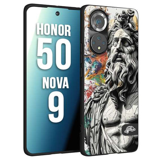 CUSTOMIZZA - Custodia cover nera morbida in tpu compatibile per Huawei Nova 9 - Honor 50 statua colorata moderna antico tattoo splash color