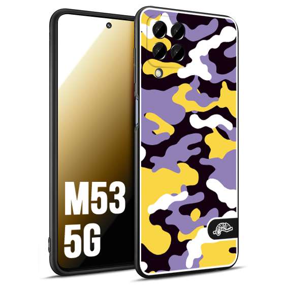 CUSTOMIZZA - Custodia cover nera morbida in tpu compatibile per Samsung M53 5G camouflage mimetico militare viola lilla giallo