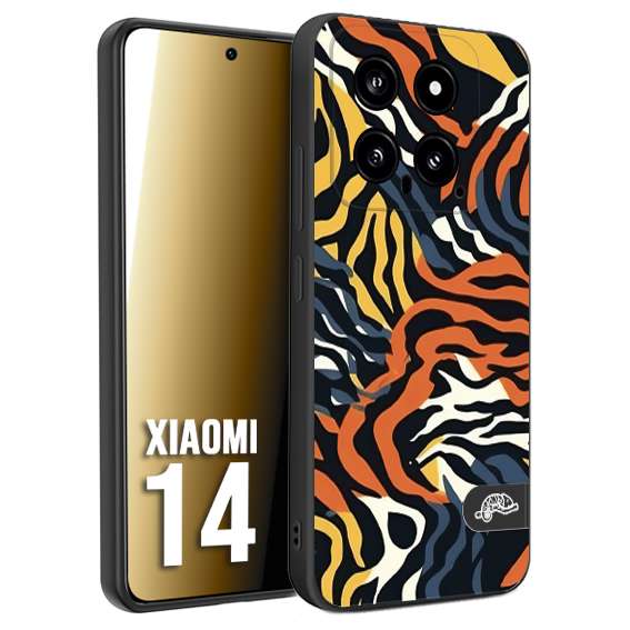 CUSTOMIZZA - Custodia cover nera morbida in tpu compatibile per Xiaomi 14 leopardato maculato tigrato tiger colorata gialla blu arancio