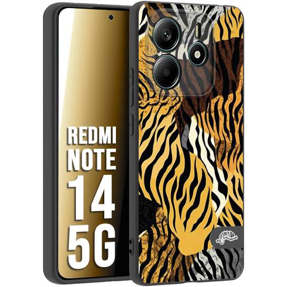 CUSTOMIZZA - Custodia cover nera morbida in tpu compatibile per Xiaomi Redmi Note 14 5G leopardato tigrato tiger colorata donna fashion estate