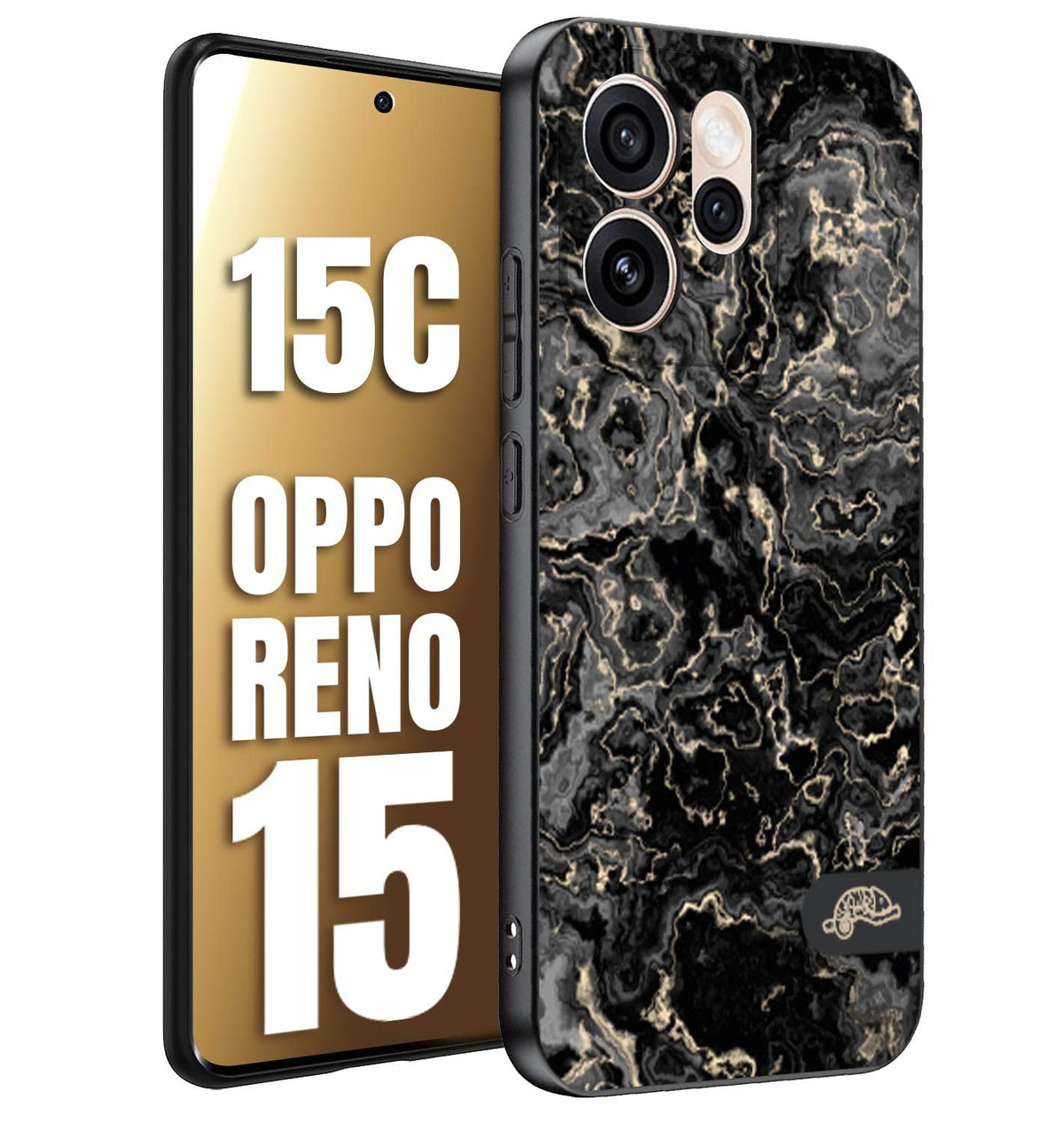 CUSTOMIZZA - Custodia cover nera morbida in tpu compatibile per Oppo Reno 15 - Reno 15Ceffetto marmo marble nero black venature dorato pietra
