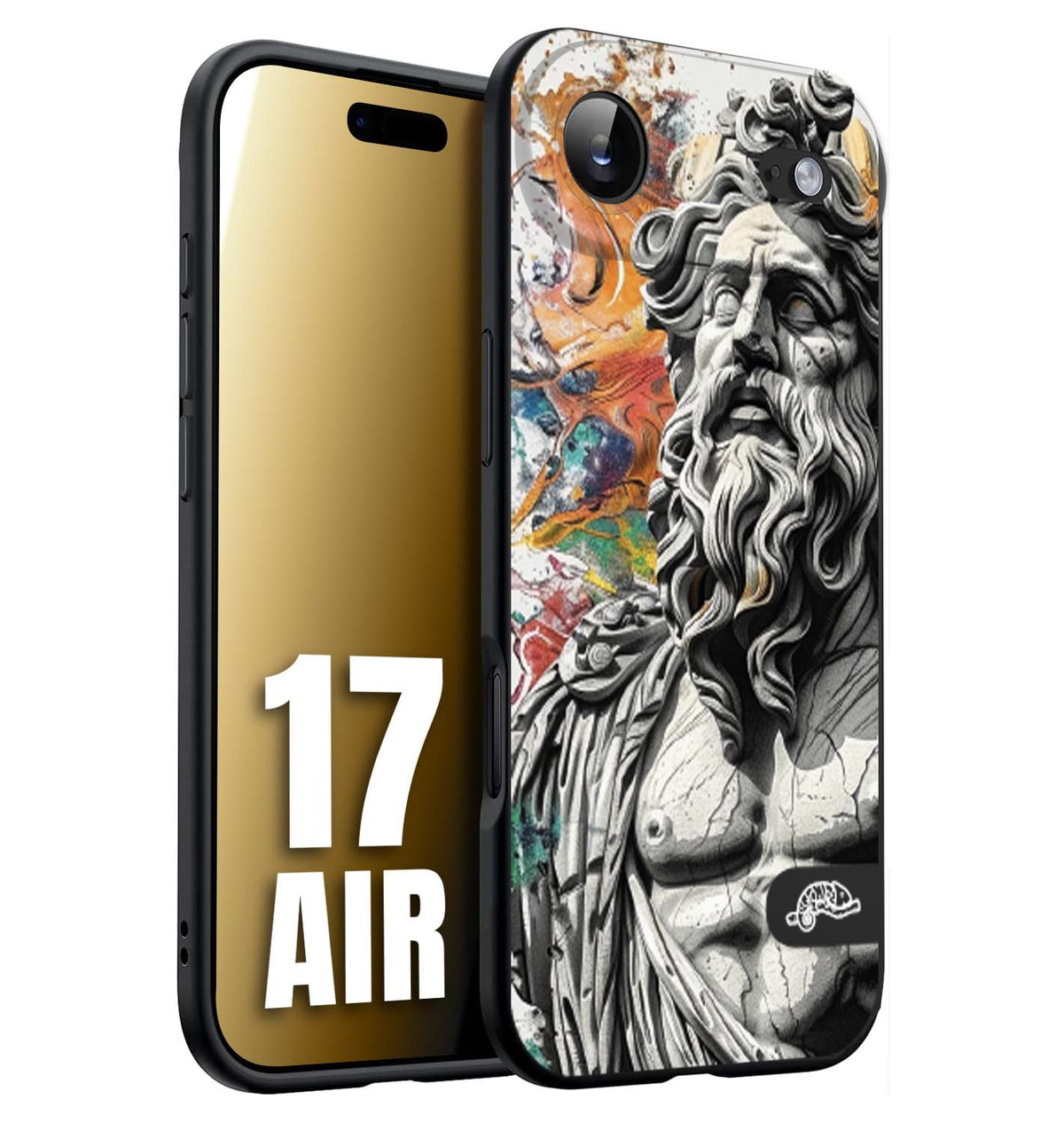 CUSTOMIZZA - Custodia cover nera morbida in tpu compatibile per iPhone 17 AIR statua colorata moderna antico tattoo splash color