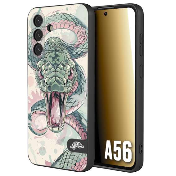 CUSTOMIZZA - Custodia cover nera morbida in tpu compatibile per Samsung A56 5G snake pink green serpente tatuaggio tattoo disegnato a mano