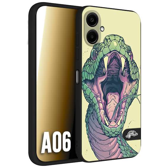 CUSTOMIZZA - Custodia cover nera morbida in tpu compatibile per Samsung A06 snake yellow green serpente tatuaggio tattoo disegnato a mano