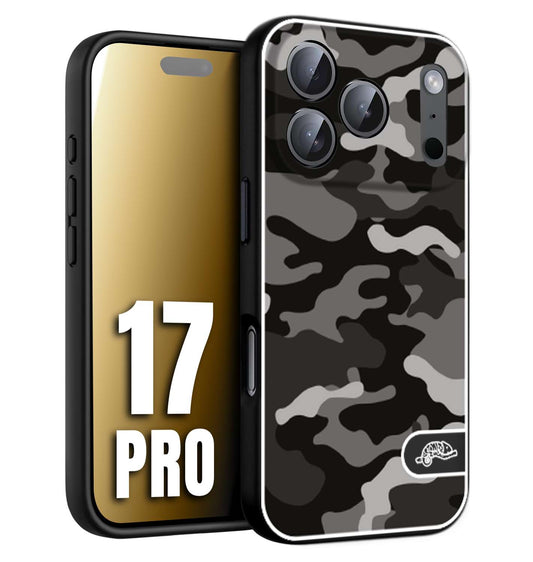 CUSTOMIZZA - Custodia cover nera morbida in tpu compatibile per iPhone 17 PRO camouflage mimetico militare nero black grigio