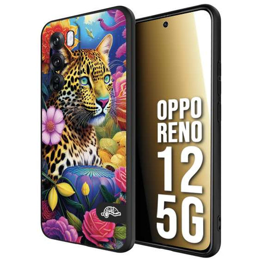 CUSTOMIZZA - Custodia cover nera morbida in tpu compatibile per Oppo Reno 12 5G astratti donna flower fantasia leopardo ghepardo animali colorati