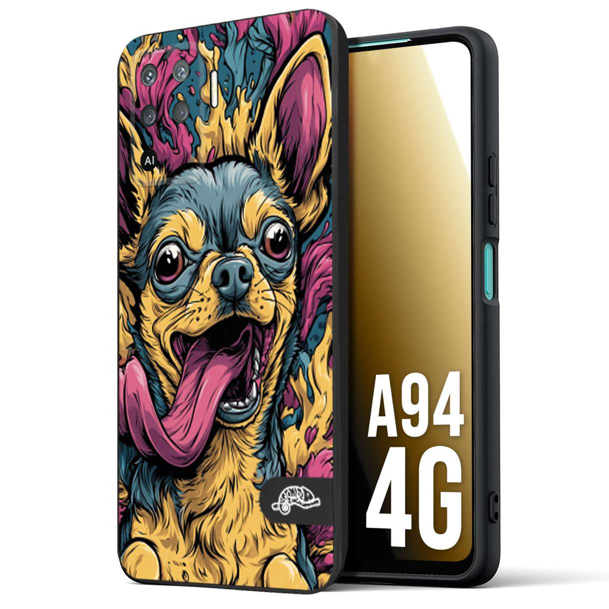 CUSTOMIZZA - Custodia cover nera morbida in tpu compatibile per Oppo A94 4G Chihuahua illustrazione cane pop art cane street art cartone animato