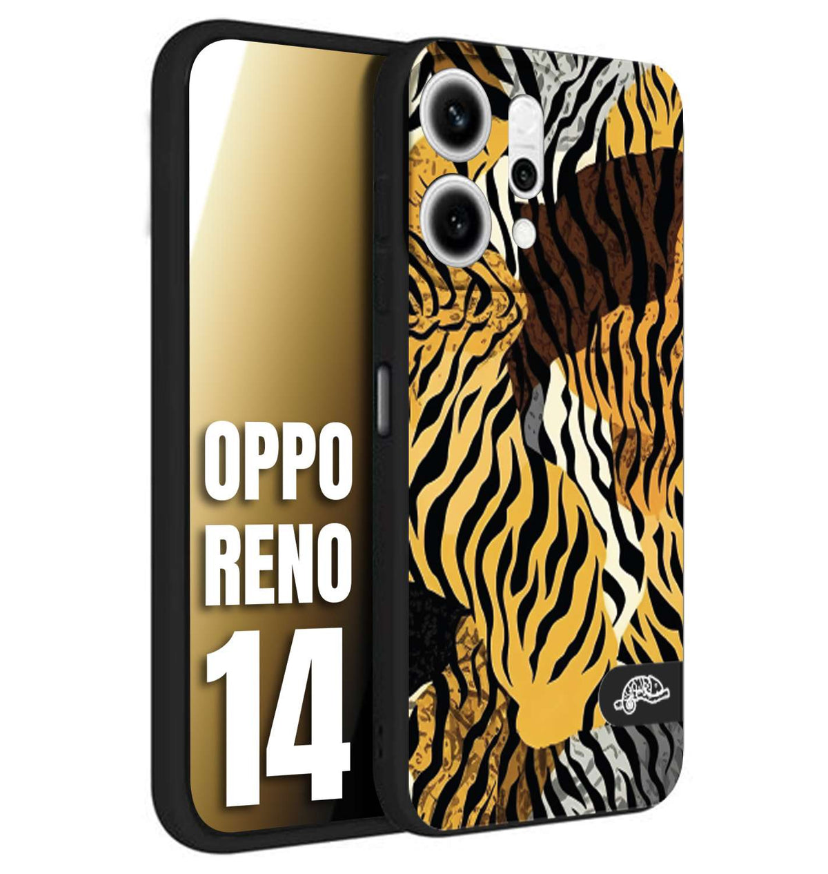 CUSTOMIZZA - Custodia cover nera morbida in tpu compatibile per Oppo Reno 14 leopardato tigrato tiger colorata donna fashion estate