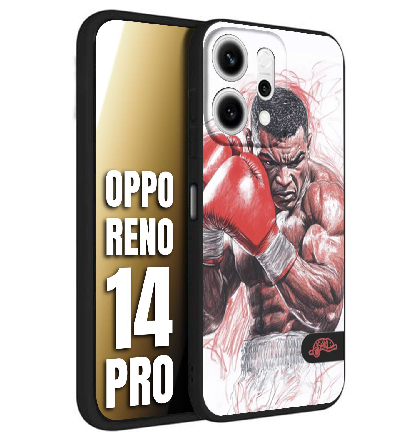 CUSTOMIZZA - Custodia cover nera morbida in tpu compatibile per Oppo Reno 14 PRO pugilato pugili disegno tattoo guantoni boxer pesi massimi iron mike