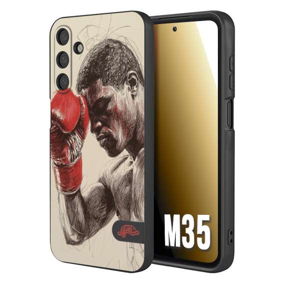 CUSTOMIZZA - Custodia cover nera morbida in tpu compatibile per Samsung M35 pugilato pugili disegno tattoo guantoni boxer pesi massimi