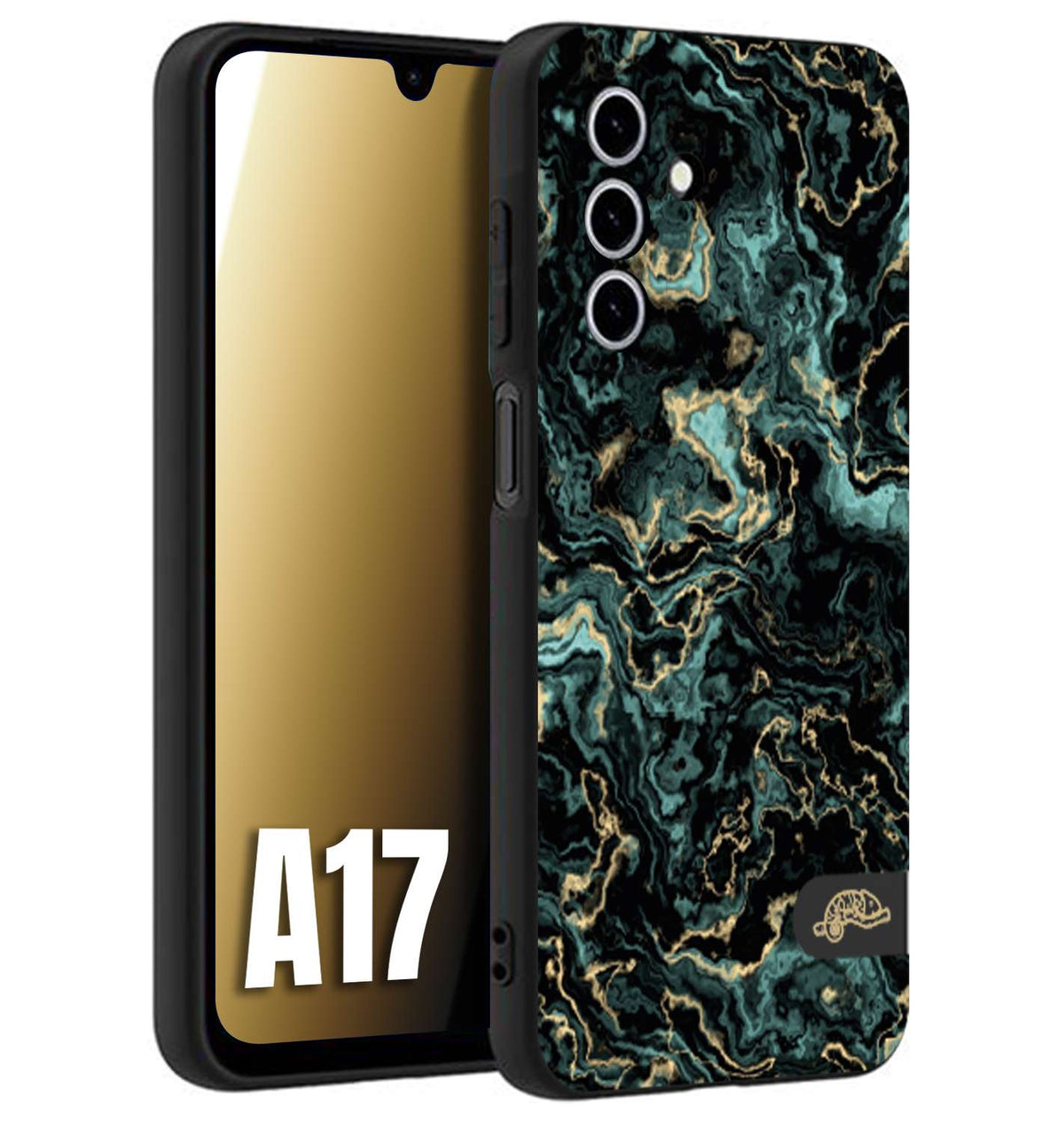 CUSTOMIZZA - Custodia cover nera morbida in tpu compatibile per Samsung A17 effetto marmo marble verde green venature dorato pietra