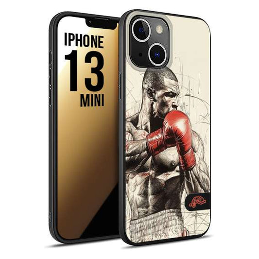 CUSTOMIZZA - Custodia cover nera morbida in tpu compatibile per iPhone 13 MINI pugilato pugili disegno tattoo guantoni box sport ring