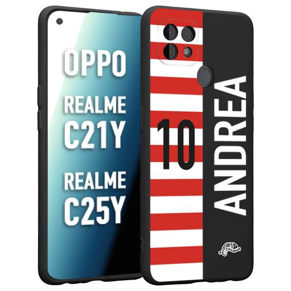 CUSTOMIZZA - Custodia cover nera morbida in tpu compatibile per Realme C21Y - C25Y personalizzata calcio football nome e numero calciatori bianco rossa