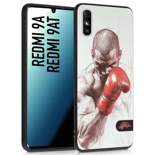 CUSTOMIZZA - Custodia cover nera morbida in tpu compatibile per Xiaomi Redmi 9A - 9AT pugilato pugili disegno tattoo guantoni box sport primo piano
