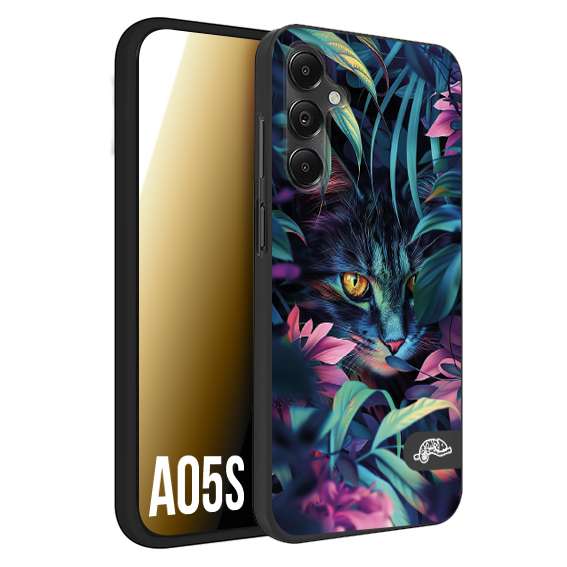 CUSTOMIZZA - Custodia cover nera morbida in tpu compatibile per Samsung A05S animali color giungla tropicale occhio di gatto colori vibranti disegnato