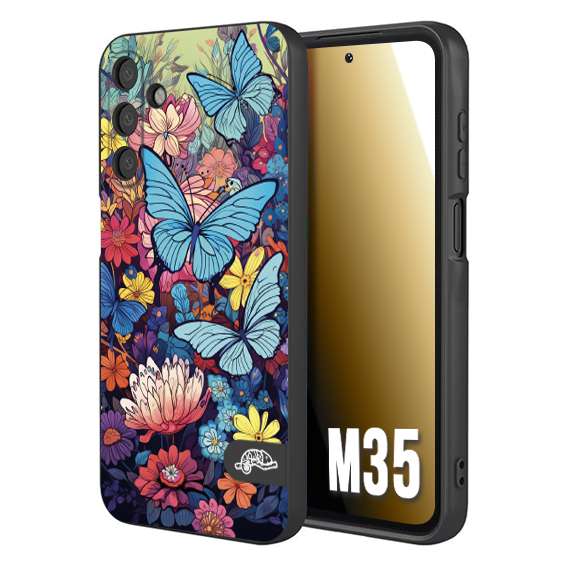 CUSTOMIZZA - Custodia cover nera morbida in tpu compatibile per Samsung M35 farfalle butterfly moderno donna disegnate gialla blu rosa