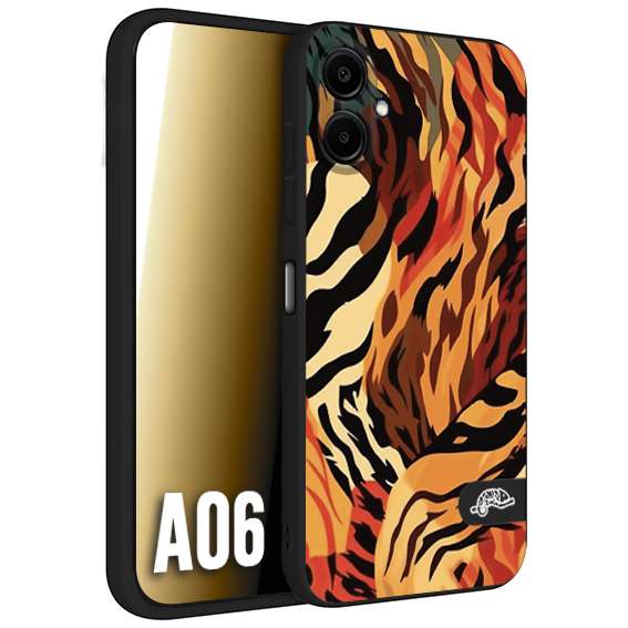 CUSTOMIZZA - Custodia cover nera morbida in tpu compatibile per Samsung A06 leopardato maculato tigrato tiger colorata gialla rossa arancio