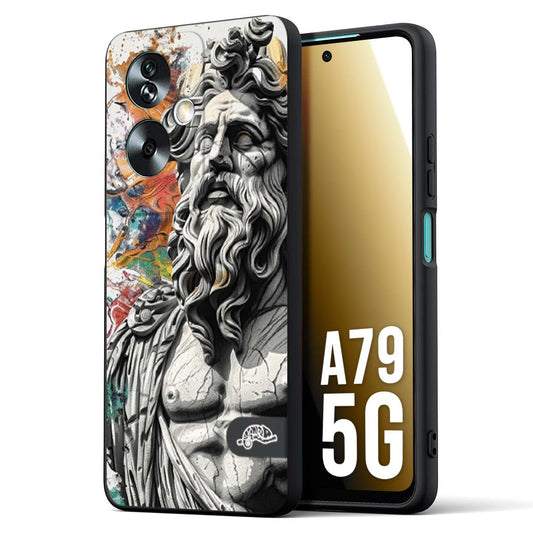 CUSTOMIZZA - Custodia cover nera morbida in tpu compatibile per Oppo A79 5G statua colorata moderna antico tattoo splash color