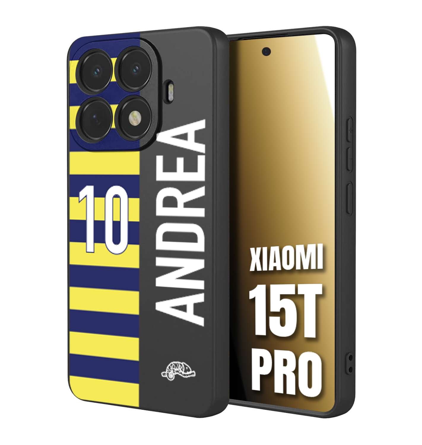 CUSTOMIZZA - Custodia cover nera morbida in tpu compatibile per Xiaomi 15T PRO personalizzata calcio football nome e numero calciatori giallo blu
