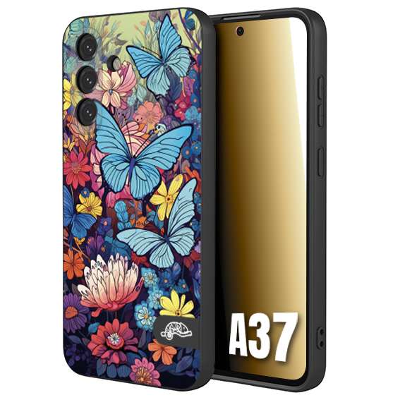 CUSTOMIZZA - Custodia cover nera morbida in tpu compatibile per Samsung A37 farfalle butterfly moderno donna disegnate gialla blu rosa