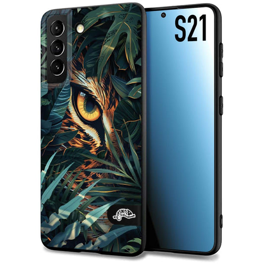 CUSTOMIZZA - Custodia cover nera morbida in tpu compatibile per Samsung S21 animali color giungla tropicale occhio di giaguaro felino disegnato