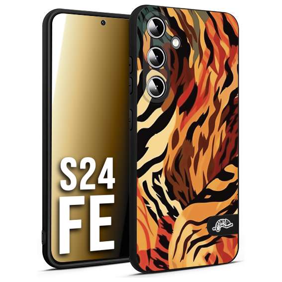CUSTOMIZZA - Custodia cover nera morbida in tpu compatibile per Samsung S24 FE leopardato maculato tigrato tiger colorata gialla rossa arancio