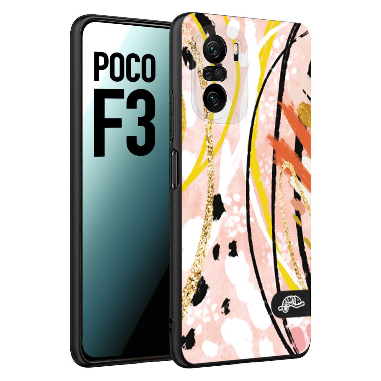 CUSTOMIZZA - Custodia cover nera morbida in tpu compatibile per Xiaomi Poco F3 fiori astratti donna zebrato leopardato fantasia dorata gialla rosa colorata