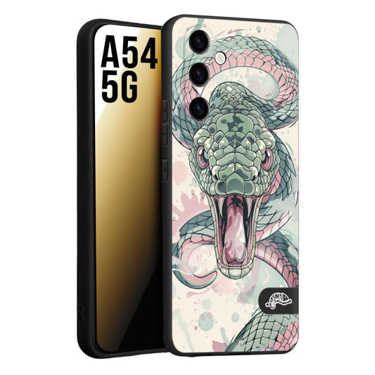 CUSTOMIZZA - Custodia cover nera morbida in tpu compatibile per Samsung A54 5G snake pink green serpente tatuaggio tattoo disegnato a mano
