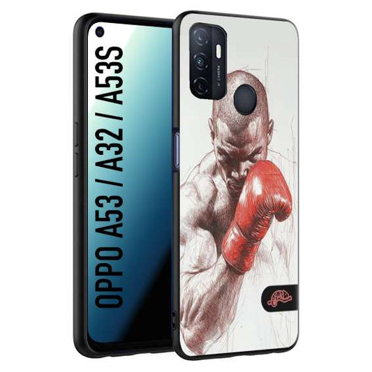 CUSTOMIZZA - Custodia cover nera morbida in tpu compatibile per Oppo A53 - A32 - A53S pugilato pugili disegno tattoo guantoni box sport primo piano
