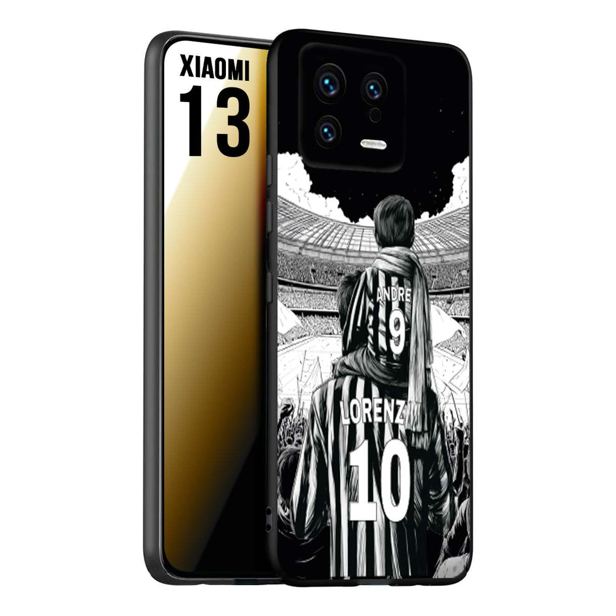 CUSTOMIZZA - Custodia cover nera morbida in tpu compatibile per Xiaomi 13 personalizzata calcio football nome e numero calciatori bianconeri bianca e nera