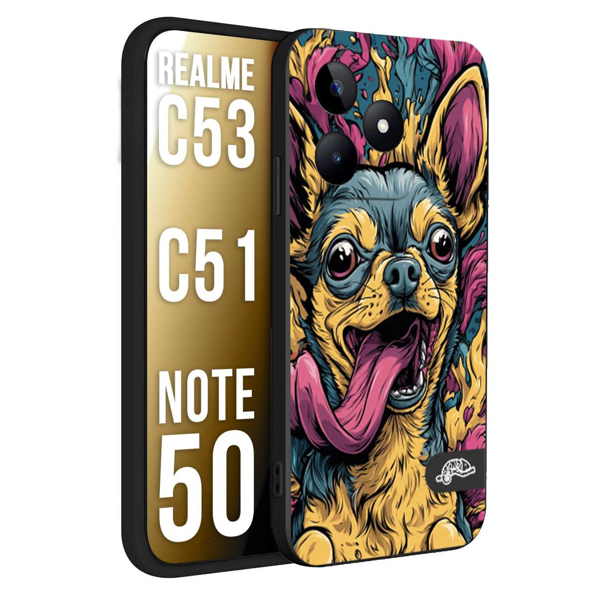 CUSTOMIZZA - Custodia cover nera morbida in tpu compatibile per Realme C53 - C51 - NOTE 50 Chihuahua illustrazione cane pop art cane street art cartone animato