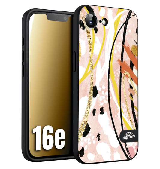 CUSTOMIZZA - Custodia cover nera morbida in tpu compatibile per iPhone 16E fiori astratti donna zebrato leopardato fantasia dorata gialla rosa colorata