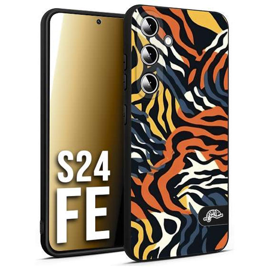 CUSTOMIZZA - Custodia cover nera morbida in tpu compatibile per Samsung S24 FE leopardato maculato tigrato tiger colorata gialla blu arancio