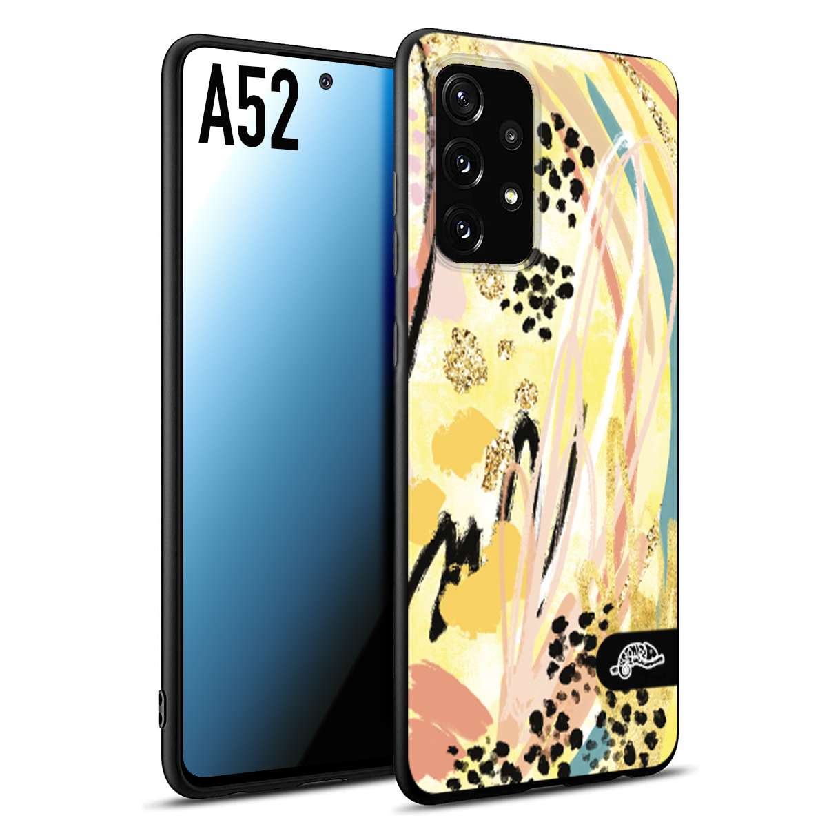 CUSTOMIZZA - Custodia cover nera morbida in tpu compatibile per Samsung A52 astratti donna flower fantasia estate gialla rosa leopardata