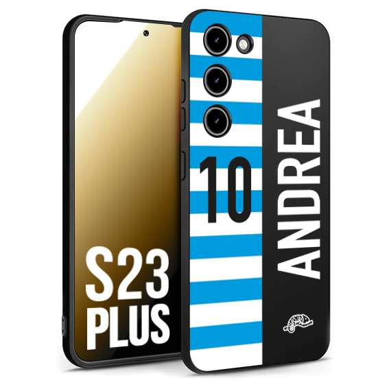 CUSTOMIZZA - Custodia cover nera morbida in tpu compatibile per Samsung S23 PLUS personalizzata calcio football nome e numero calciatori biancazzurri